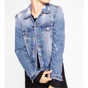Zara Trafaluc Distressed Denim Jacket factory torn SZ SM